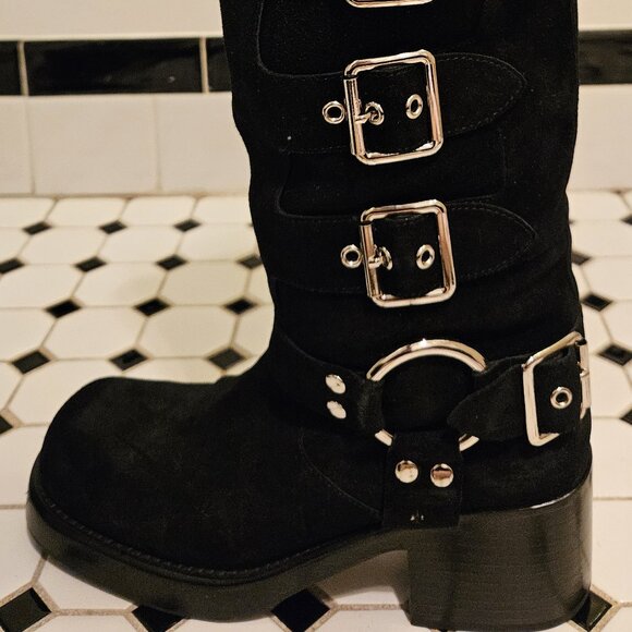 JEFFREY CAMPBELL Trouble Buckle Boot In Black Suede Silver Size 8.5 - Picture 5 of 14